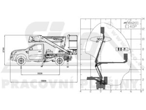 Pracovní diagram a rozměry autoplošiny Ford Ranger GSR E140P